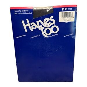 Hanes Too Day Sheer Control Top Sandlefoot Pantyhose Sz CD #137 Barely Black